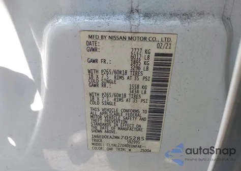 2021 Nissan Frontier Sv 4X2 из США, поврежденный, VIN 1N6ED0EA2MN705285